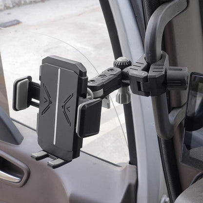 Grey anti-vibration truck phone clamp with adjustable grip arms and vented pad