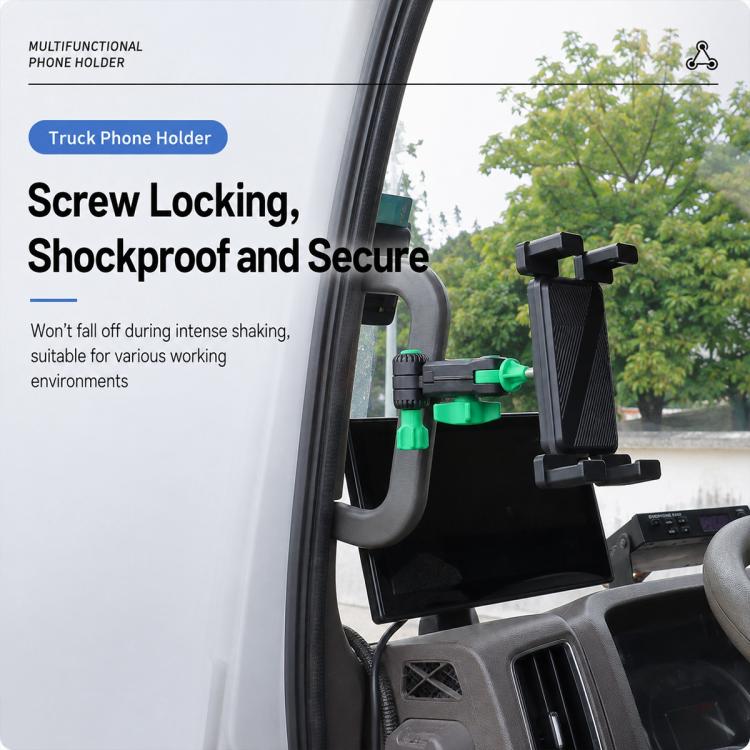 Anti-vibration truck phone holder with screw-locked clamp and shockproof mount