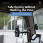Grey truck phone holder clamp with green pads mounted inside the vehicle