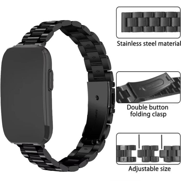 Slim Three Beads Flat Stainless Steel Watch Band, 14mm