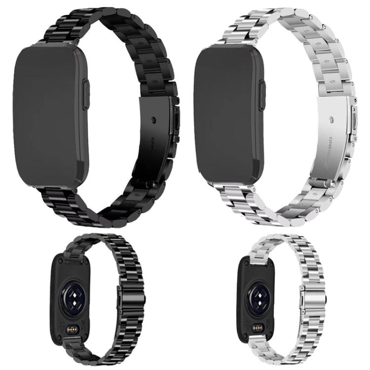 Slim Three Beads Flat Stainless Steel Watch Band, 14mm