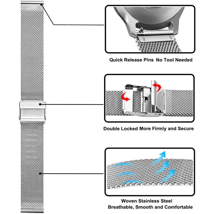 Milanese Buckle Fine Mesh Stainless Steel Watch Band, 14mm