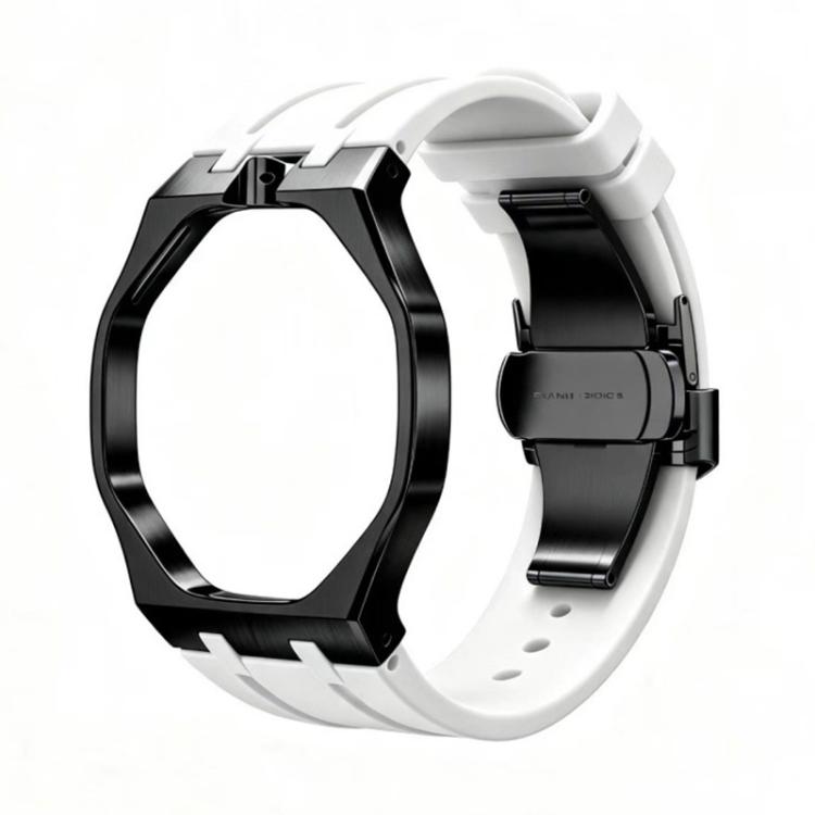 Metal Case Integrated Butterfly Clasp Silicone Watch Band, For Swatch Royal Pop