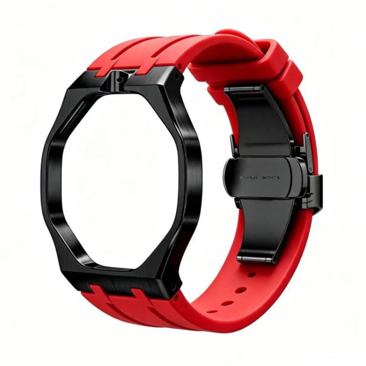 Metal Case Integrated Butterfly Clasp Silicone Watch Band, For Swatch Royal Pop