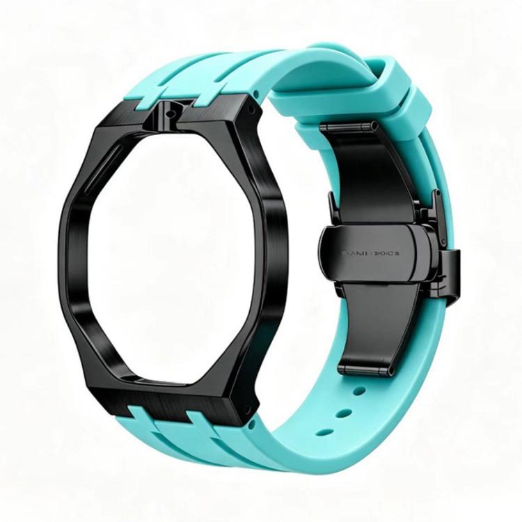 Metal Case Integrated Butterfly Clasp Silicone Watch Band, For Swatch Royal Pop