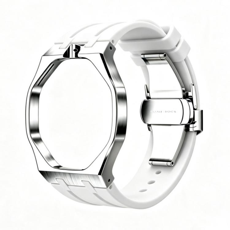 Metal Case Integrated Butterfly Clasp Silicone Watch Band, For Swatch Royal Pop