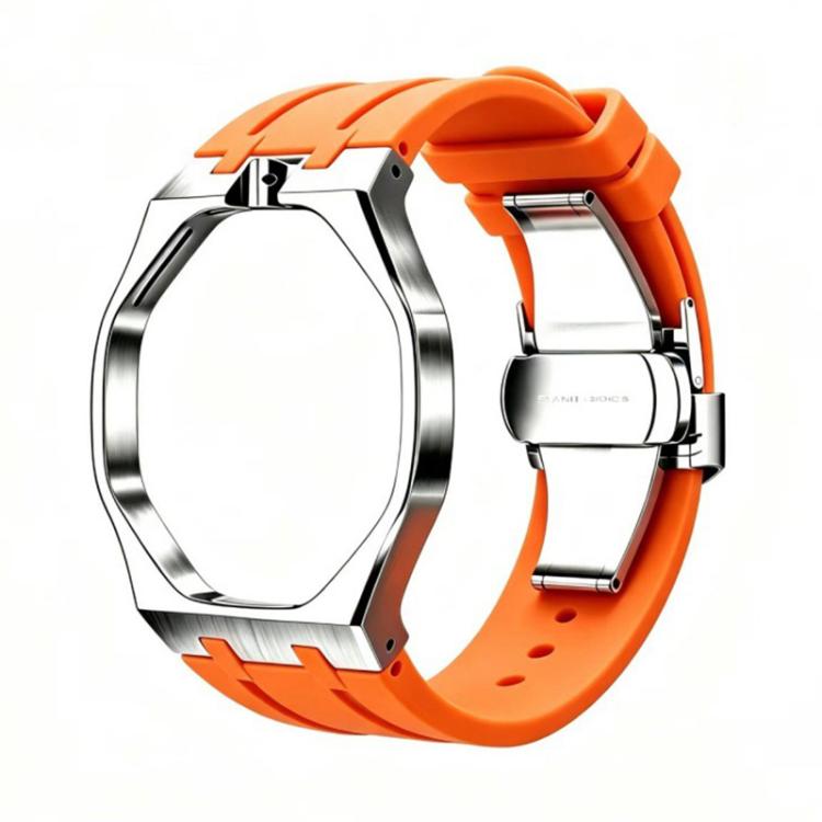 Metal Case Integrated Butterfly Clasp Silicone Watch Band, For Swatch Royal Pop