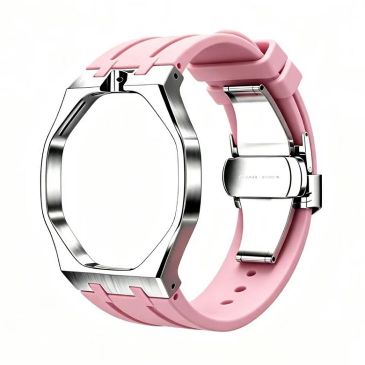 Metal Case Integrated Butterfly Clasp Silicone Watch Band, For Swatch Royal Pop