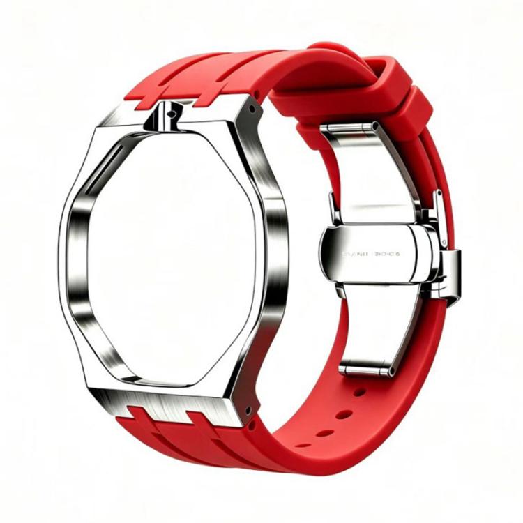 Metal Case Integrated Butterfly Clasp Silicone Watch Band, For Swatch Royal Pop