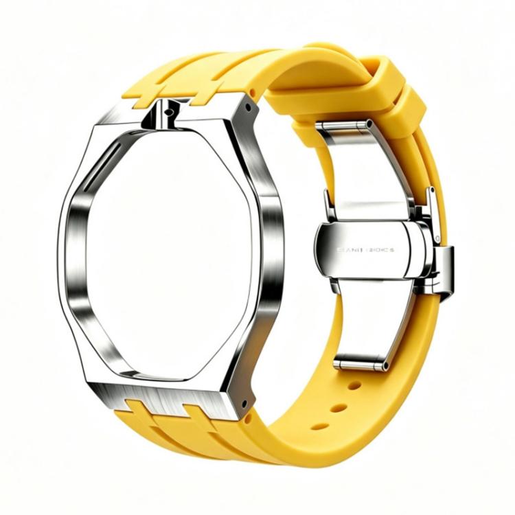 Metal Case Integrated Butterfly Clasp Silicone Watch Band, For Swatch Royal Pop