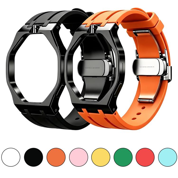 Metal Case Integrated Butterfly Clasp Silicone Watch Band, For Swatch Royal Pop