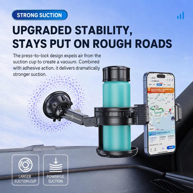 Car Dashboard / Windshield Suction Cup Phone and Water Cup Holder, Extension Rod, Short Rod