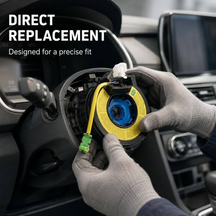 Steering wheel airbag clock spring spiral cable being installed near steering column