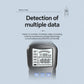 Handheld battery tester display reading multiple battery data and percentages