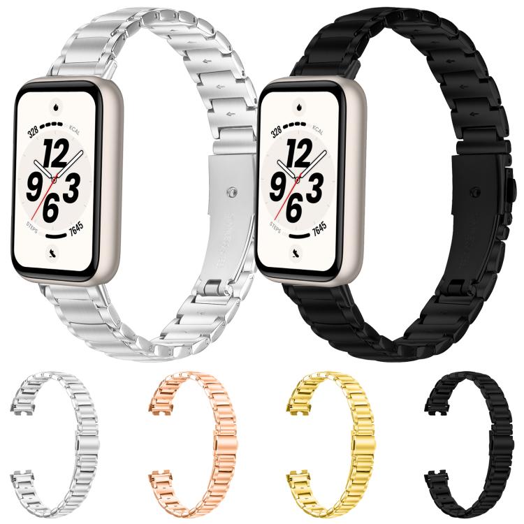 Faux Three-Link Flat Stainless Steel Watch Band, For Honor Band 11 / Band 11 Pro