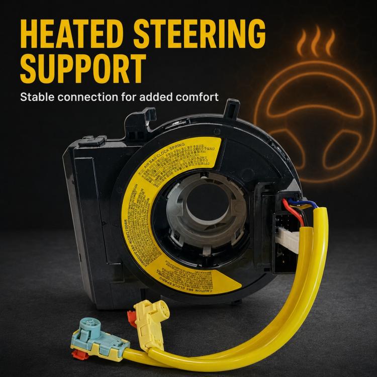 Heated steering wheel clock spring spiral cable with black housing and bright yellow wiring
