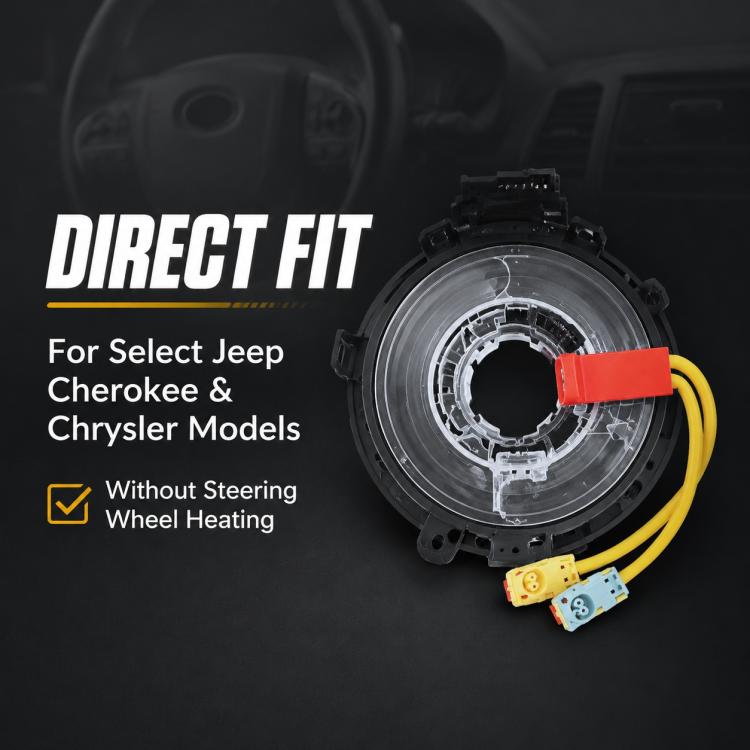 Steering wheel clock spring assembly with yellow leads, red connector, and multi-pin board