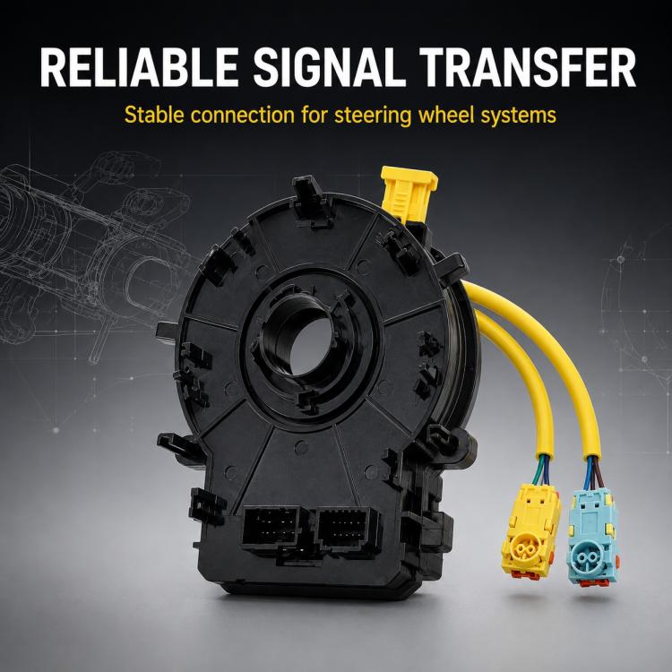 Steering wheel clock spring spiral cable with black housing and two yellow wire connectors