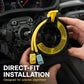 Clock spring spiral cable held in hand; black housing with yellow wires and two plugs