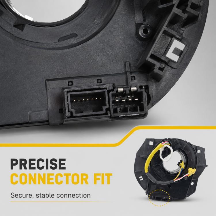 Clock spring spiral cable connector housing with exposed plug terminals and wire leads
