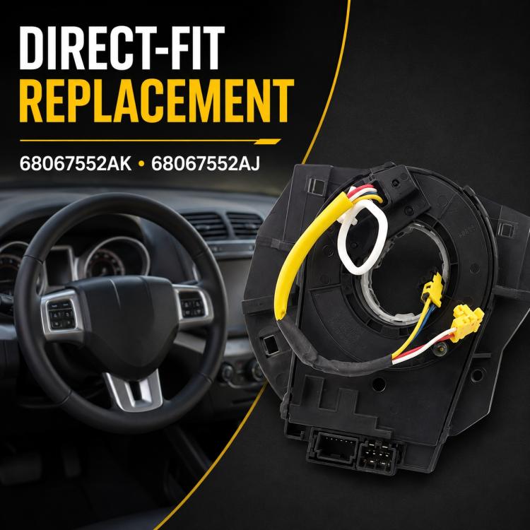 Steering wheel clock spring spiral cable replacement part with yellow wire loop and connectors