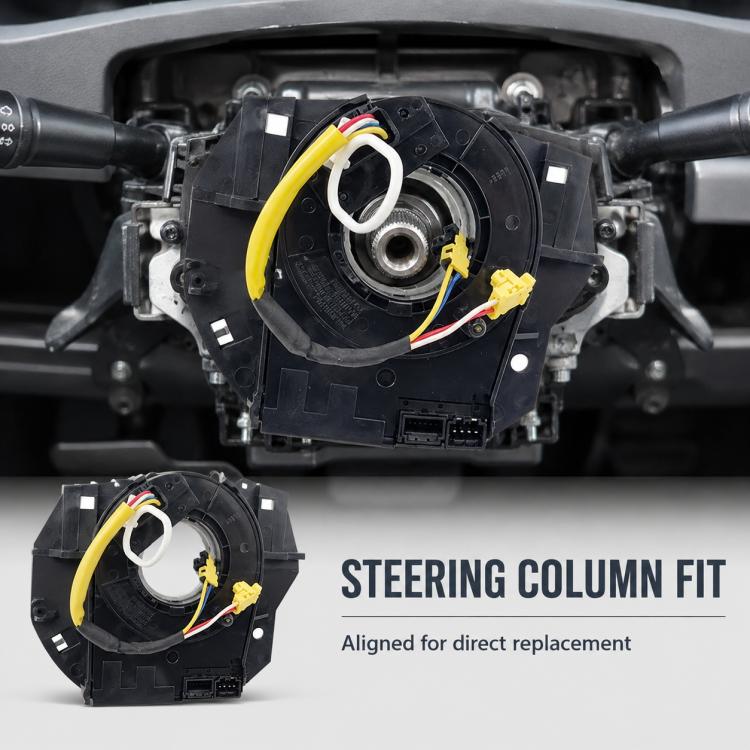 Clock spring spiral cable steering column fit part shown with main unit and connectors