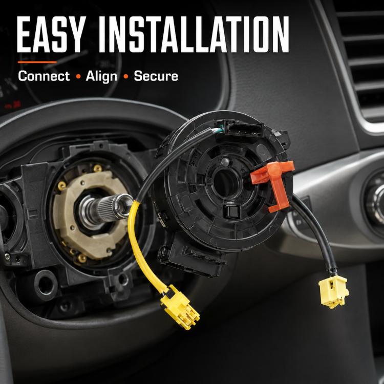 Clock spring spiral cable assembly with yellow connectors for steering column