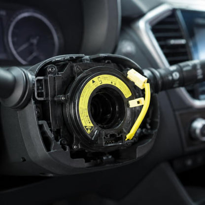 Car steering wheel clock spring spiral cable with yellow airbag connector, black housing