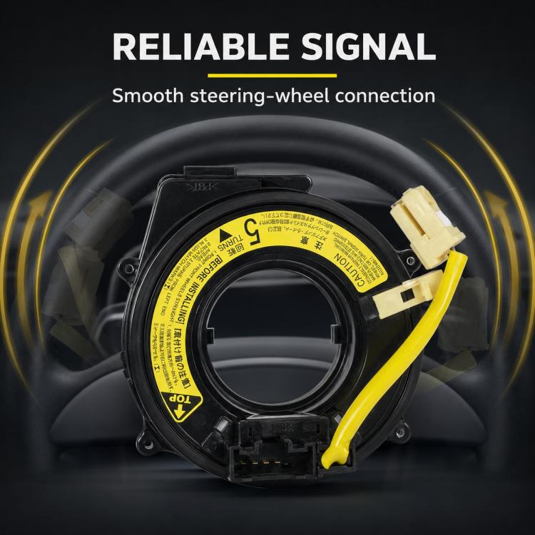Steering wheel clock spring spiral cable with yellow lead and airbag connectors, black
