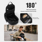 Black sling chest bag with wide-open top for easy access and internal organized compartments.
