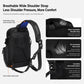 Black sling chest bag with breathable shoulder strap design and padded back panel.
