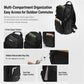 Black multi-compartment sling chest bag with front pockets and hidden key clip detail.