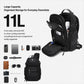 Black crossbody chest bag shown open and closed with organized compartments.