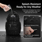 Black water-resistant tactical chest bag with multiple compartments and zip front pocket