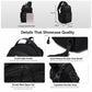 Black tactical chest bag with padded handle, smooth metal zipper pull, and adjustable strap