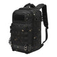 Black camouflage waterproof hiking backpack with side carry handle and front MOLLE straps