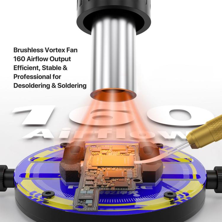 Nozzle heating a PCB with copper pads on a round work platform