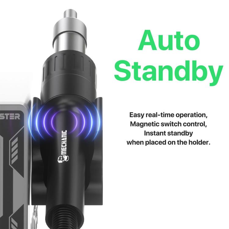 Hot air gun handle with LED standby glow and magnetic switch holder