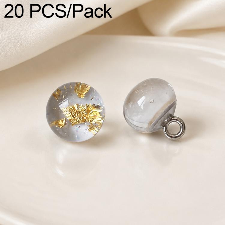 Glass bead Chinese knot button set, transparent with gold flecks, metal loop backing