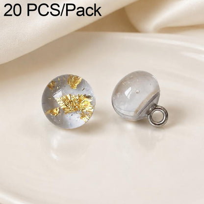 Glass bead Chinese knot button set, transparent with gold flecks, metal loop backing