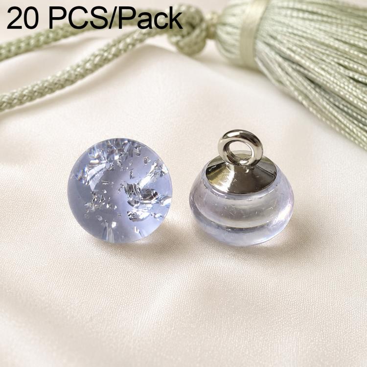 Glass bead Chinese knot button set, light blue transparent with silver flecks, loop backing