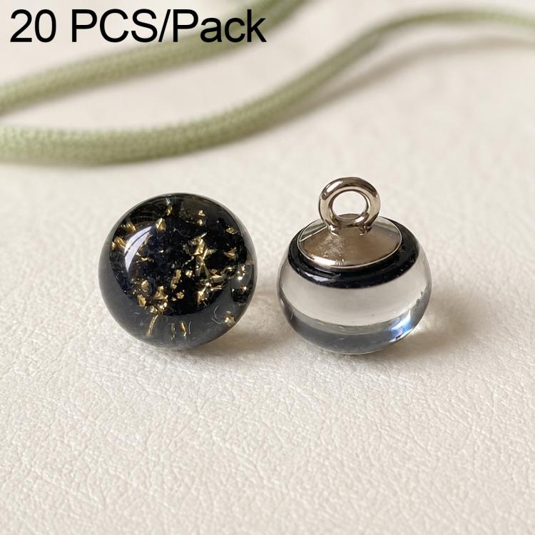 Glass bead Chinese knot button set, dark transparent with gold flecks, metal loop backing