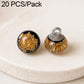 Glass bead Chinese knot button set, dark transparent with gold flecks, metal loop backing