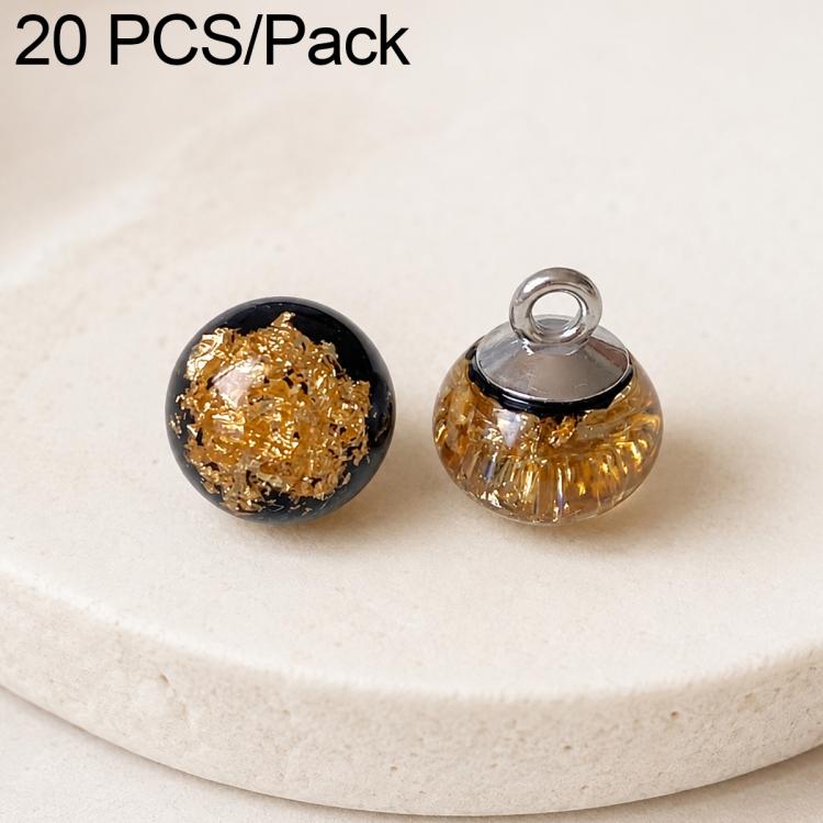 Glass bead Chinese knot button set, dark transparent with gold flecks, metal loop backing