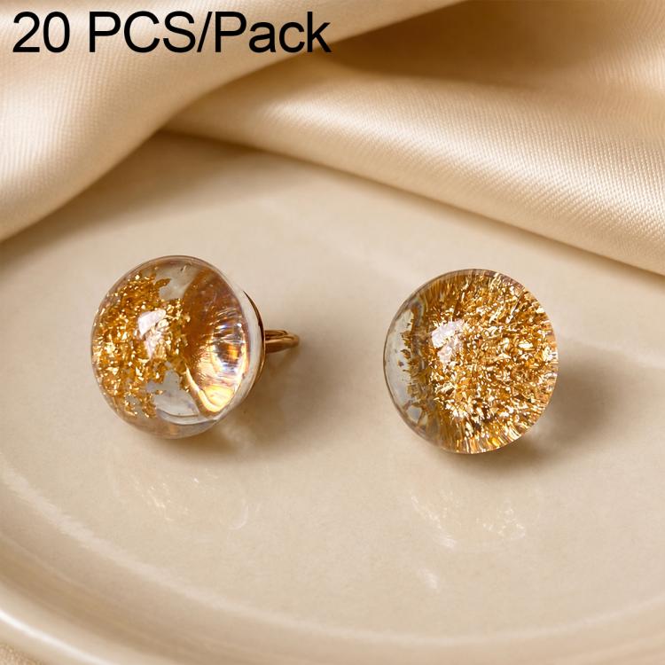 Glass bead Chinese knot button set, clear with gold flecks, metal pin backing