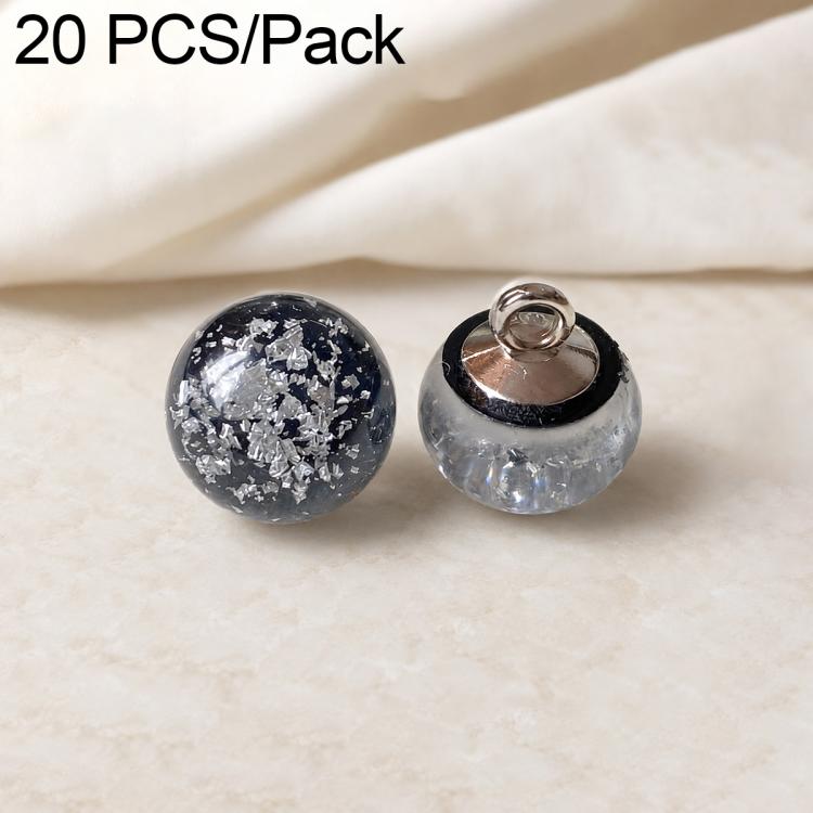 Glass bead Chinese knot button set, dark transparent with silver flecks, metal loop backing