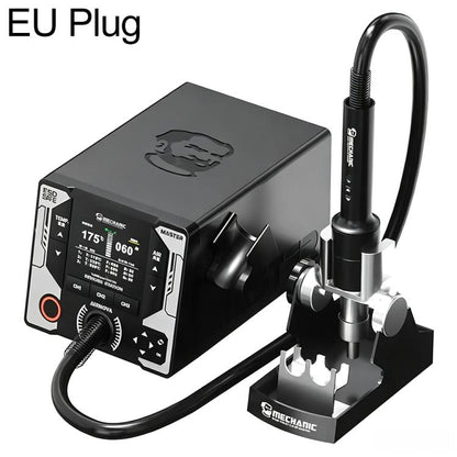 Hot air rework station with EU plug, curved temperature control display and stand