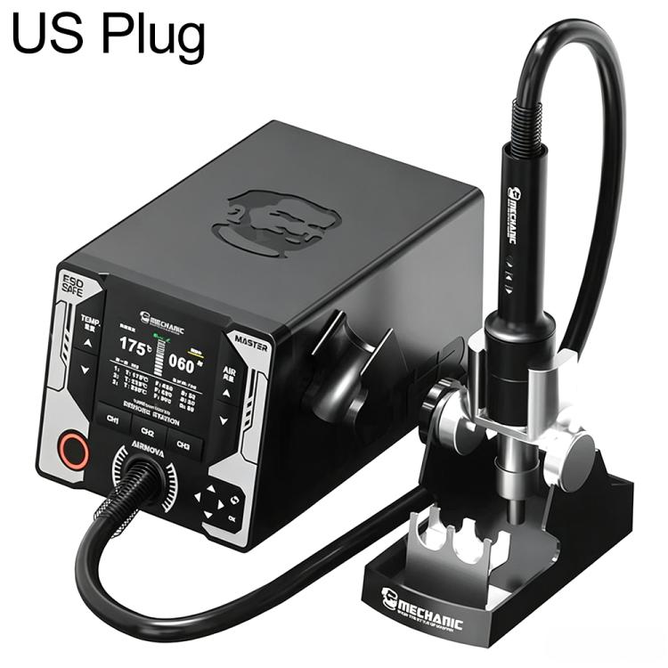Hot air rework station with US plug, curved temperature control display and stand