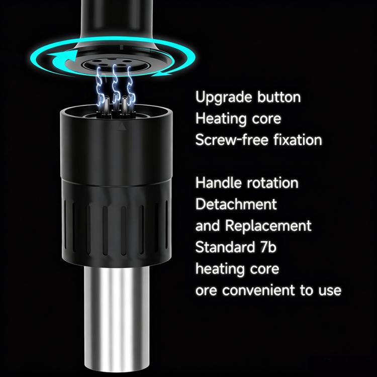 Detachable heating core hot air gun with screw-free fixation and ring heater top