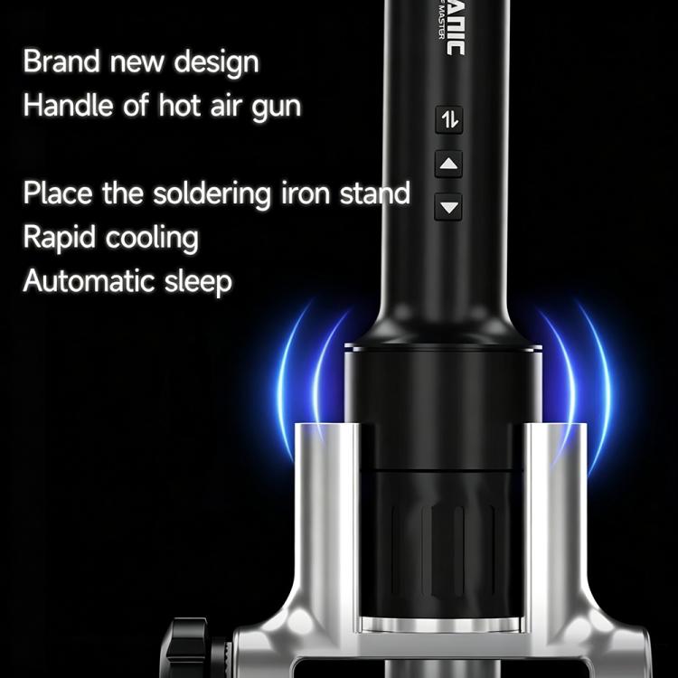 Hot air gun with handle cooling vents and automatic sleep stand base
